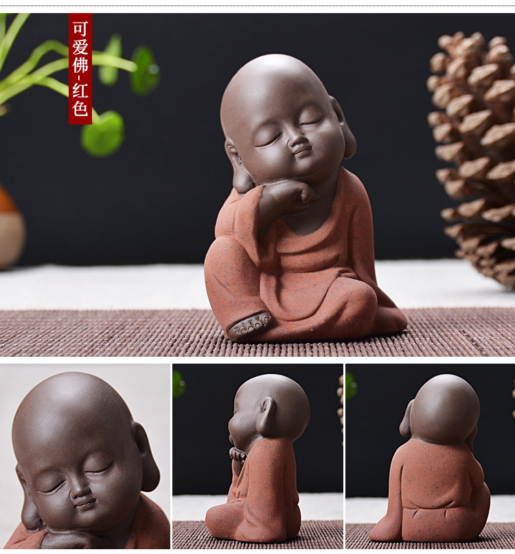 The young monk tea pets don 't listen to watch don' t say furnishing articles ceramic products when The little novice monk can raise zen tea tea tea