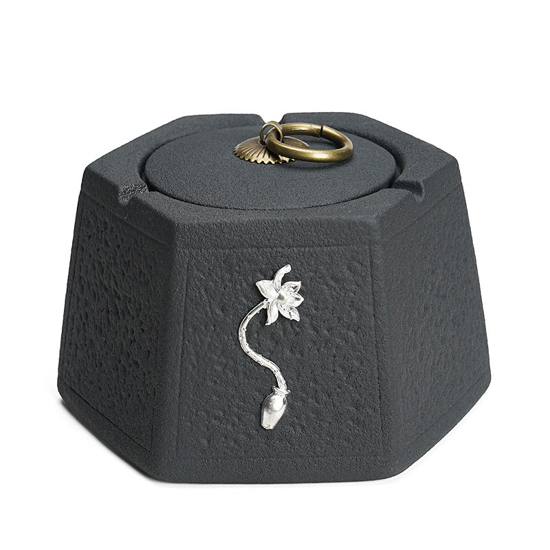 Creative Ceramic Cigarette Ash Tray With Lid Home Personality Living Room Office Atmosphere Minimalist Tide Anti-Fly Ash Large Smoke Cylinder