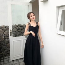 Plus fat plus size summer new suspender skirt sexy temperament mid-length dress Hepburn little black dress bottom lining