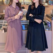 2020 spring and autumn new style plus fat long-sleeved t-shirt dress lotus leaf fat sister over the knee girlfriends top 200 catties