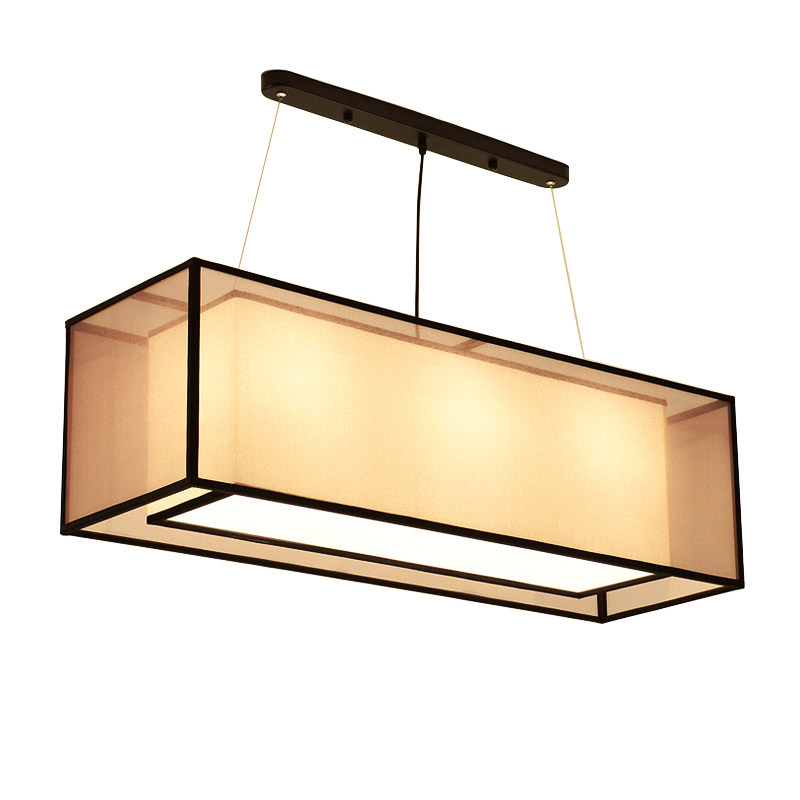 Modern New Chinese Dining Room Chandelier Simple Atmosphere Creative Iron Living Room Bar Lamp Rectangular Chinese Lamps