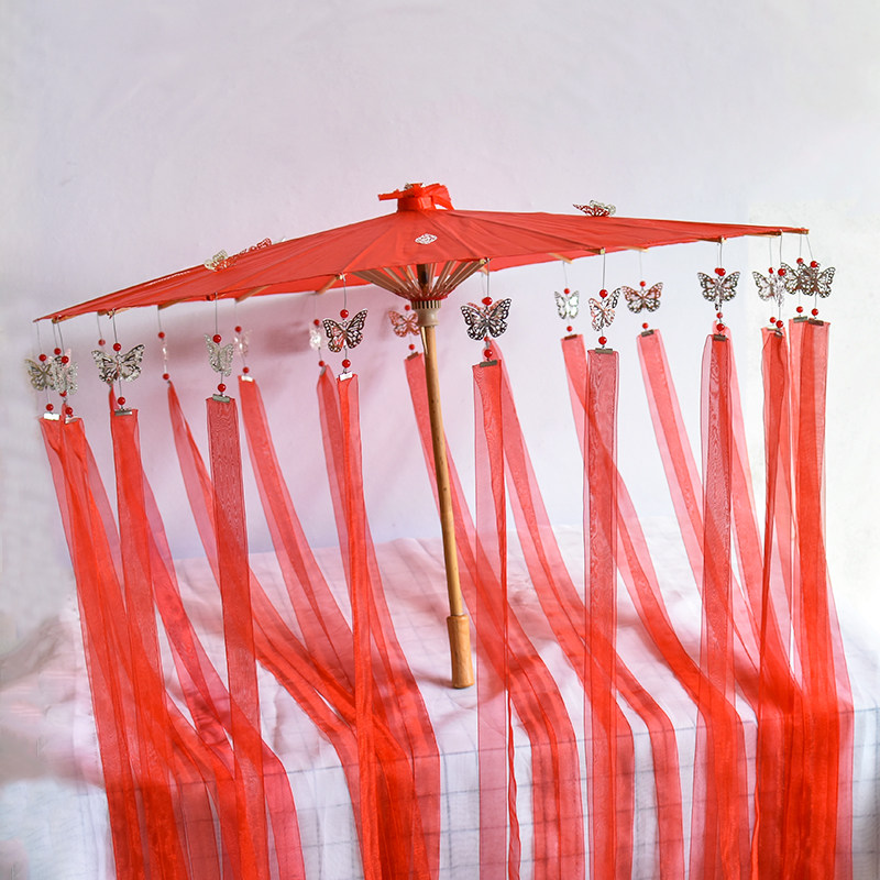 Tianguan Blessing Comic Exhibition Flower City COS Red Umbrella Silver Butterfly Costume Costume Hanfu Photography Photo Photo Streamer Fringed Umbrella