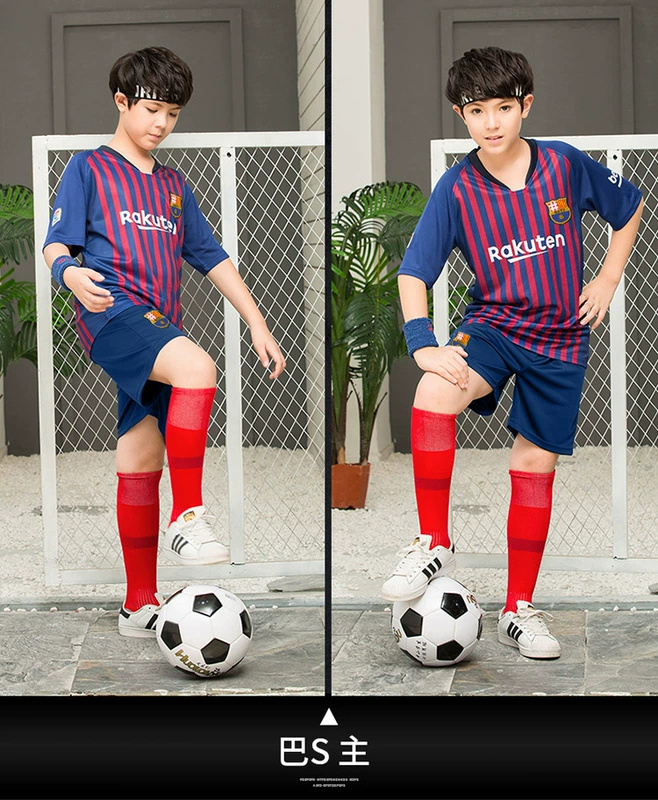 Quần áo bóng đá trẻ em phù hợp với quần áo học sinh tiểu học Argentina Juventus c Luo Real Madrid Barcelona áo - Bóng đá 	tất bóng đá dệt kim	