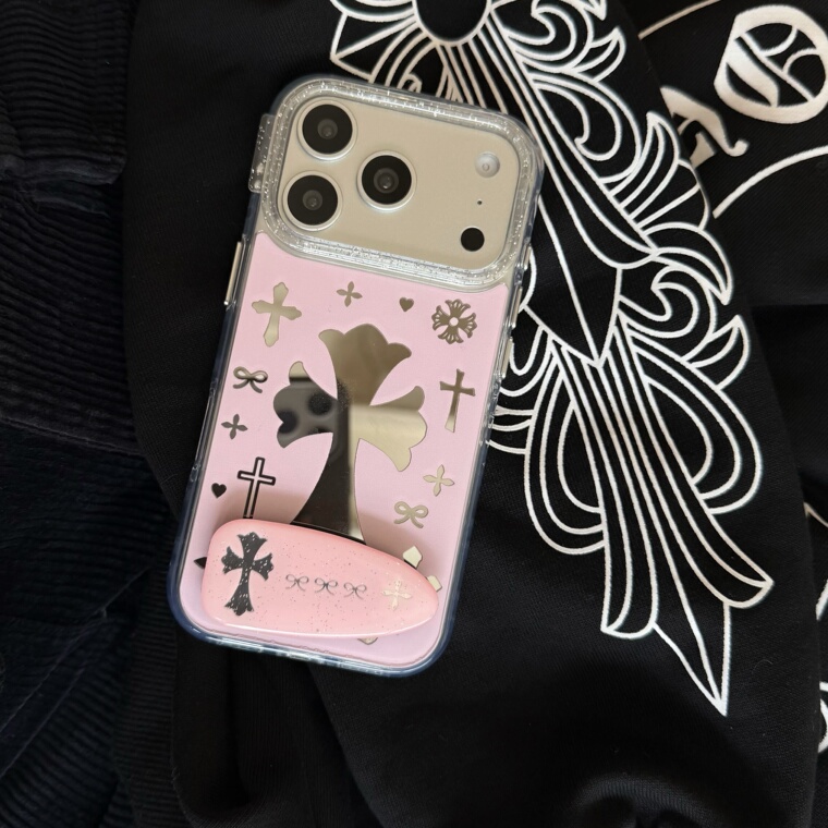 Chrome Hearts Pink Bow Cross Mirror Magsafe iPhone Case