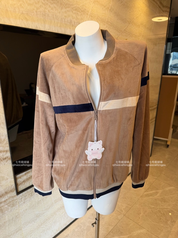 Retro Color-Block Velvet Baseball Jacket for Women, Autumn Korean Style Loose Zipper Coat, Casual Stand-Collar Jacket for Petite Figures
