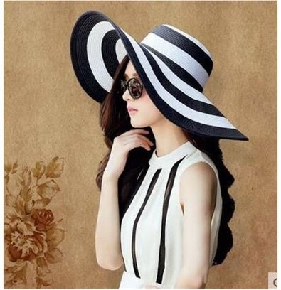 Summer female shade hat Han edition new classic black and white shade grand beach straw hat sun - protection cap SZS 17