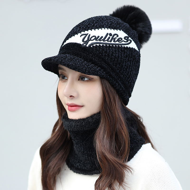 Chenille wool line cap lady winter 100 lap gush sun protection ear windproof cap warm bicycling neck guard sleeve headgear