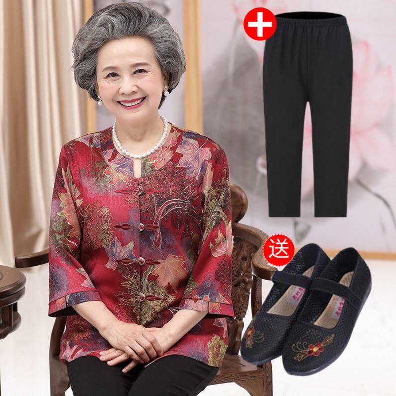 Middle Aged Spring Dress Female Momma Spring Autumn Thin Coat Grandma Summer Dress Suit 60 Seniors Clothes 70 Mrs. Shirt