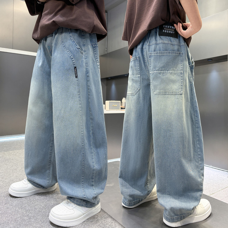 Boys' Super Stylish Summer Pants, Big Kids' Tencel Denim Pants, Lightweight Casual Mosquito-Proof Pants for Middle School Students, Trendy Hot Item