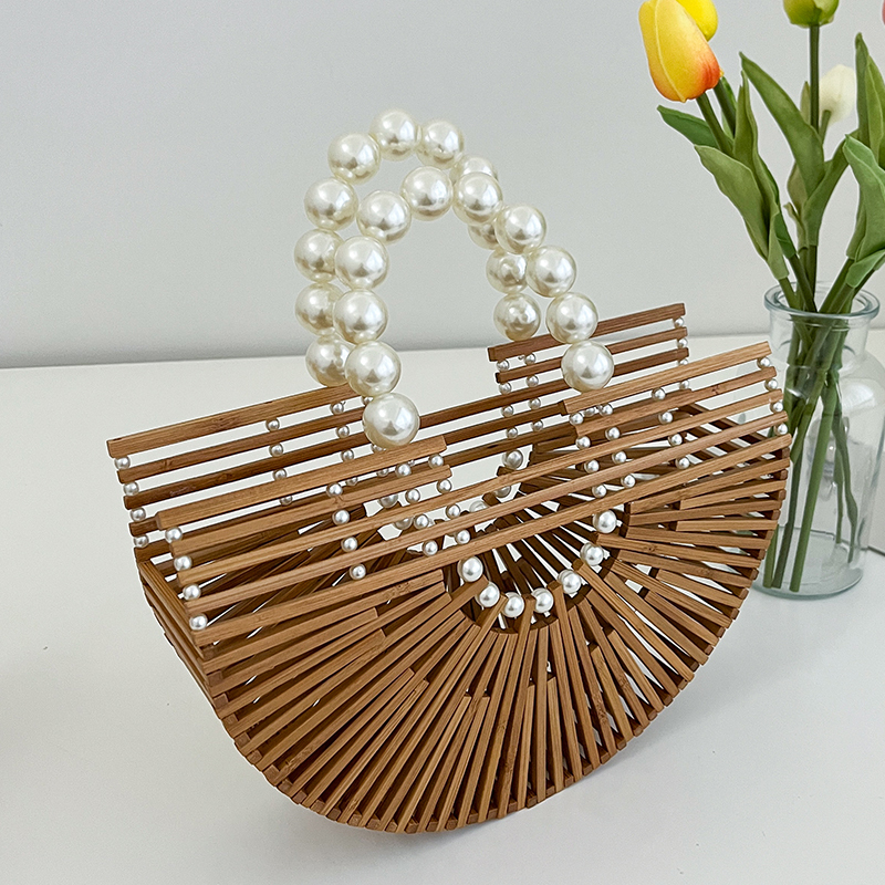 ins Versatile Bamboo Bag for Women Spring/Summer 2026 New Niche Design Bamboo Woven Bag Commuter Tote Bag Handbag