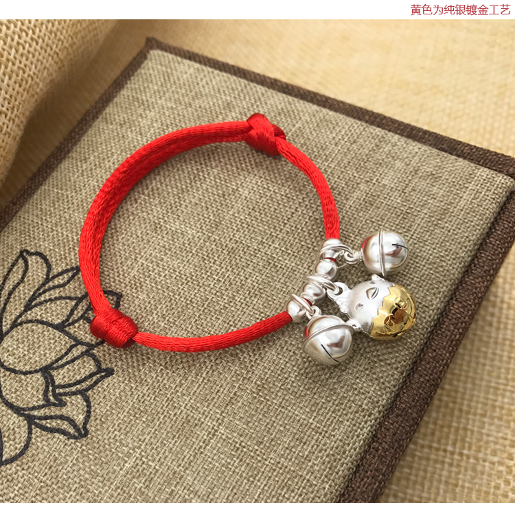 990 sterling bạc trang trí em bé trẻ sơ sinh chuông trẻ em vòng tay vòng đeo tay phường tắt ác đỏ dây trăng tròn tuổi - Vòng chân lắc chân nữ phong thủy