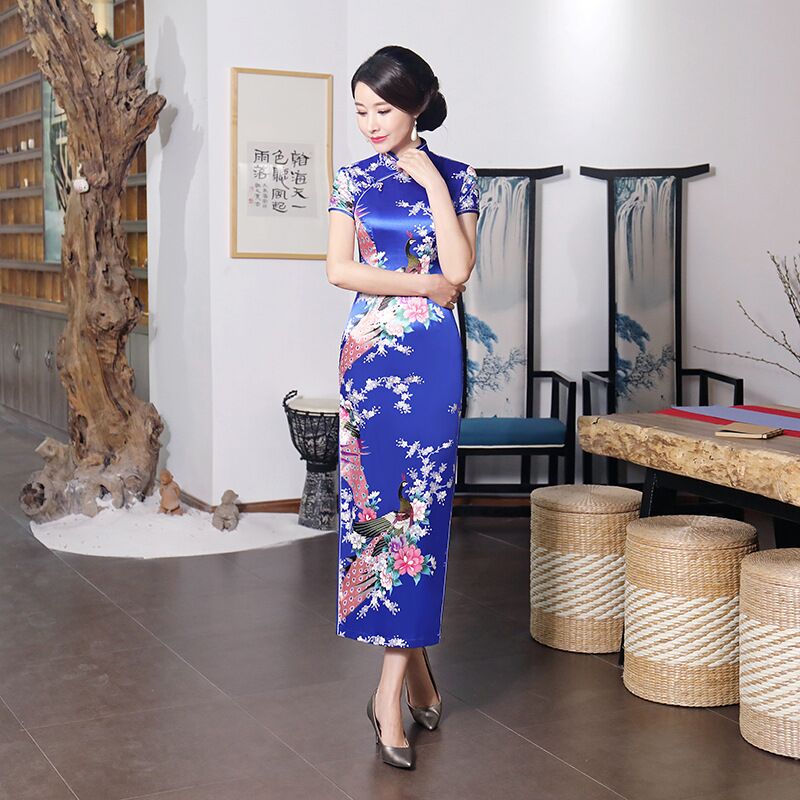  L+Short -sleeved peacock Changqi Bao Blue  
