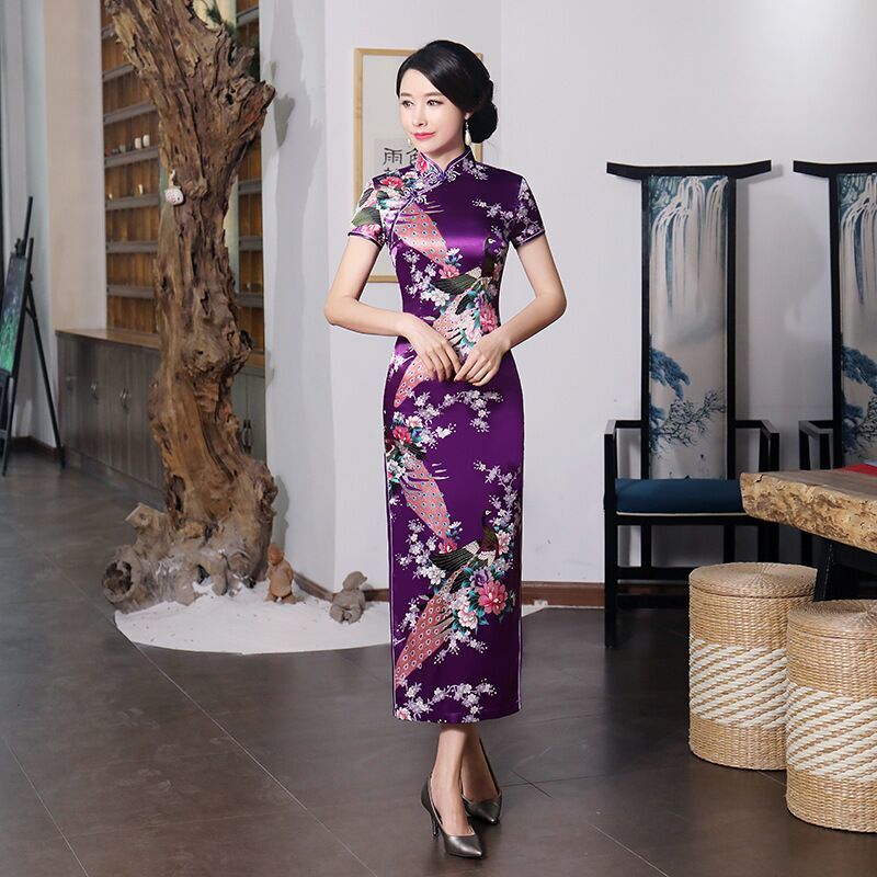  XXXL+Short -sleeved peacock long flag purple  