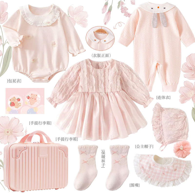Newborn Baby Gift Box, Newborn Baby Meeting Outfit Set, High-End Practical Gift for Newborn Baby Supplies for Girls