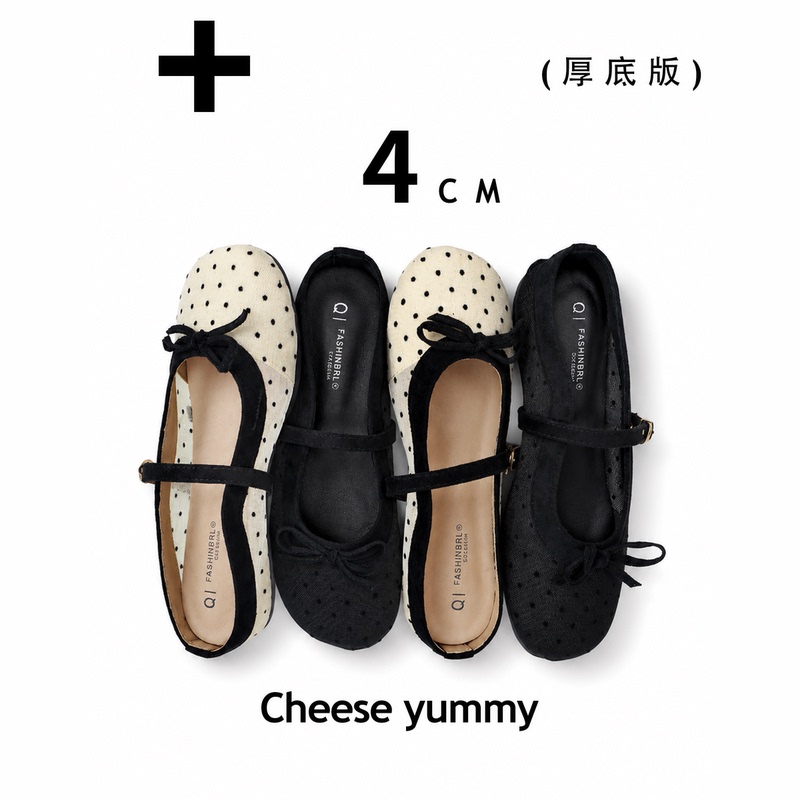 Cheese Yummy Sheepskin Polka Dot Mesh Mary Jane Half-Slipper 4cm Height-Increasing Slip-On Mules