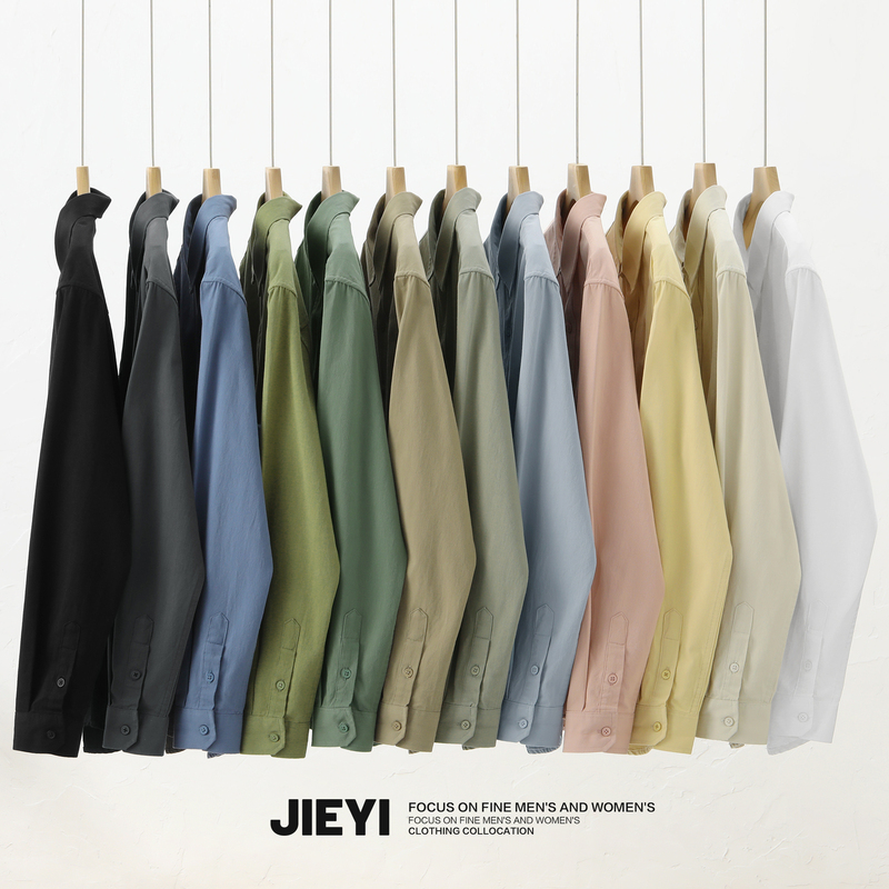 Jieyi 2026 New Pure Cotton Skin-Friendly Artistic Men's Shirt Macaron Multi-Color Series Unique Long-Sleeve Top