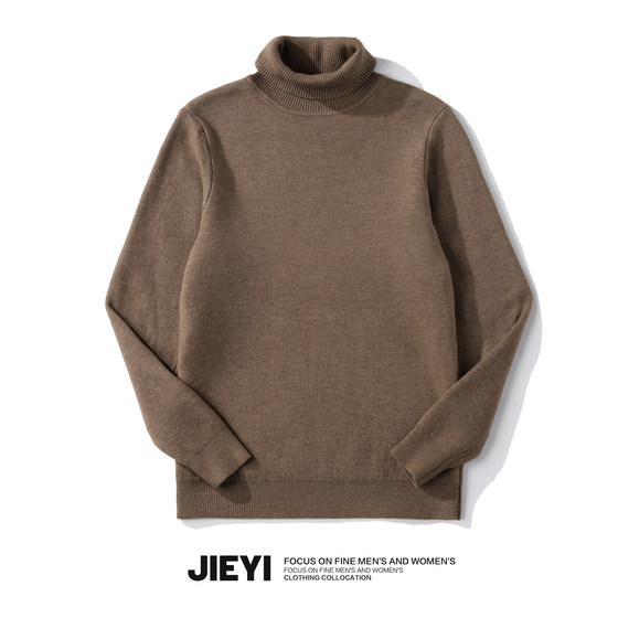 Jieyi turtleneck thickened warm all-in-one velvet bottoming sweater for men slim and versatile winter solid color sweater