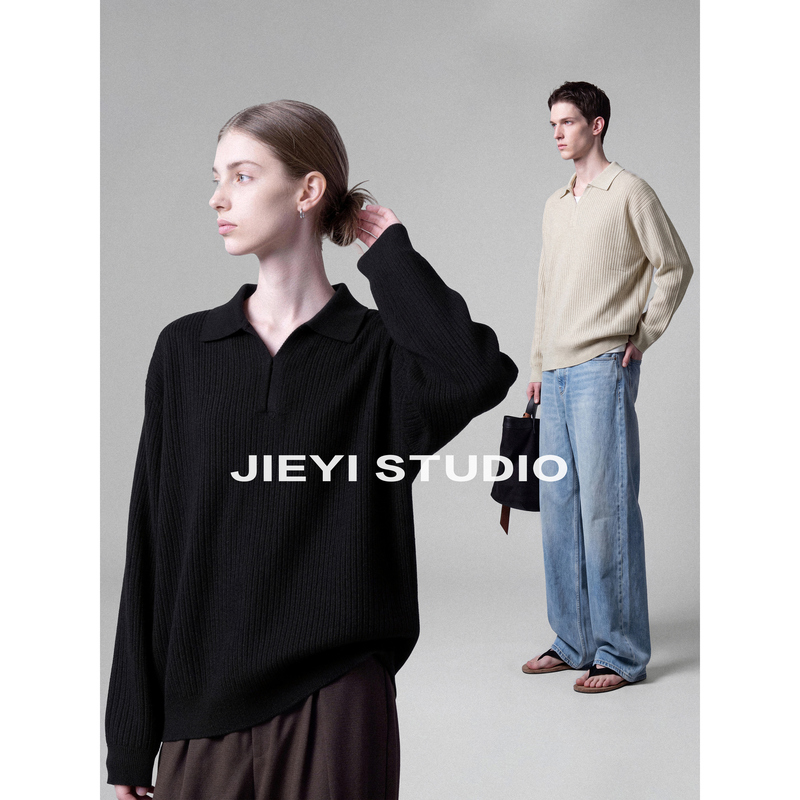 Jieyi'Vertical Texture Jacquard' Casual and Elegant V-Neck Knit Sweater Long-Sleeve Pullover Sweater Jieyi'Vertical Texture Jacquard' Casual and Elegant V-Neck Knit Sweater Long-Sleeve Pullover Sweater