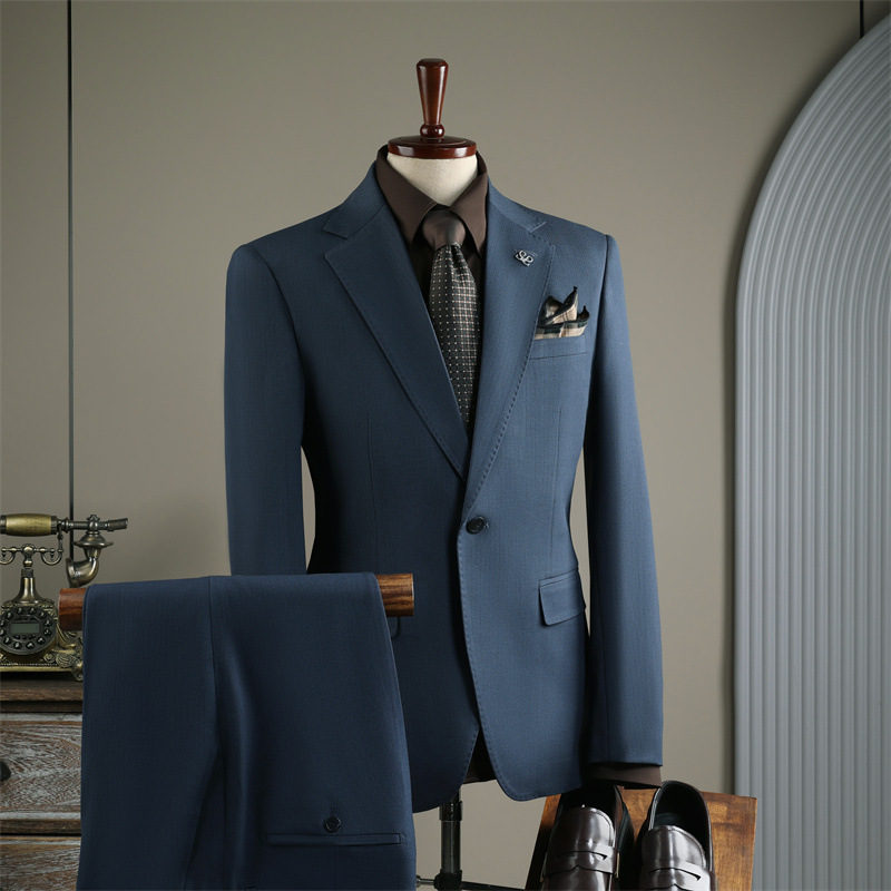 Fanhomme Suit Set for Men, High-End Business Casual Dark Striped Suit Three-Piece Set, Groom Wedding Dress