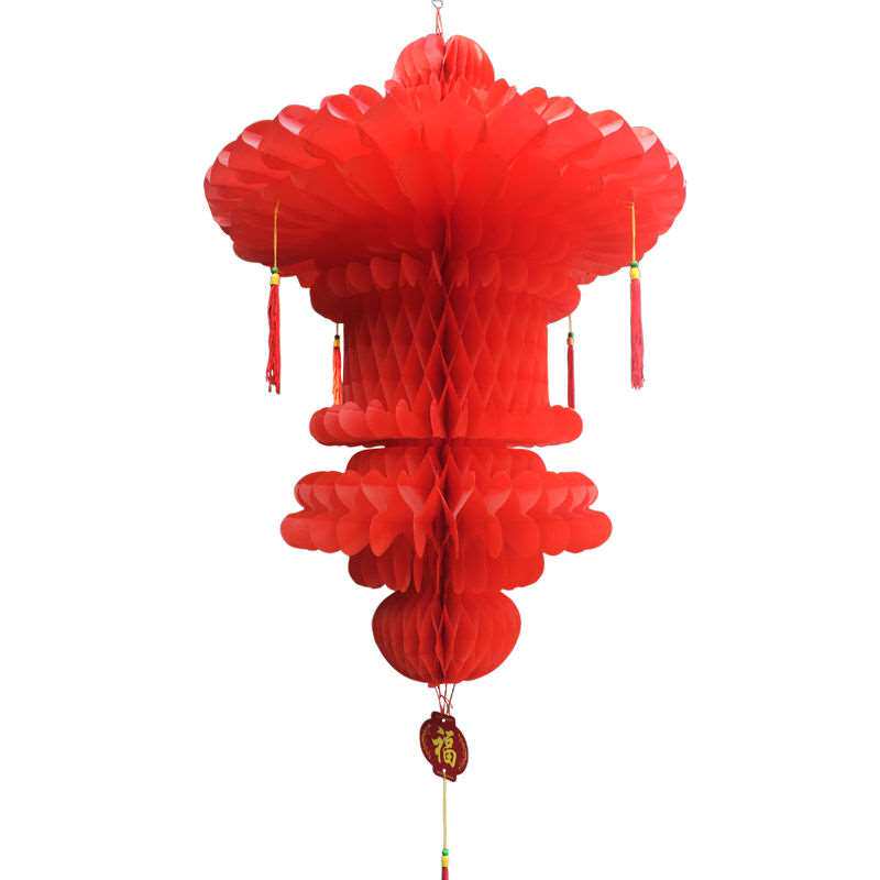 Plastic paper wedding lanterns red honeycomb waterproof Fulu Dragon Boat Festival Mid-Autumn Festival supplies blessing Qingming lanterns