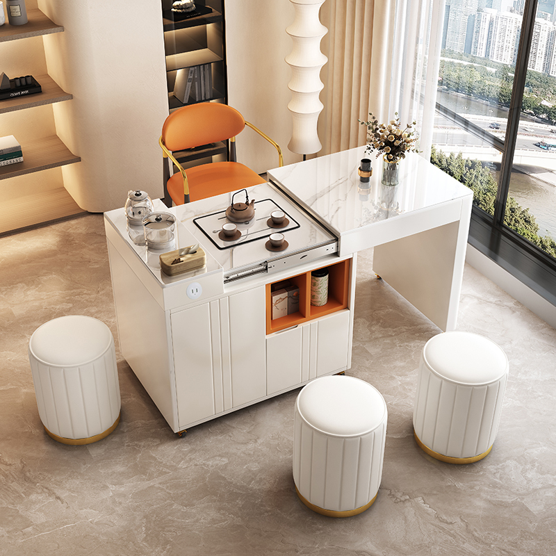 Balcony Tea Table and Chair Set 2026 New Model High-End Integrated Kettle Fully Automatic Retractable Movable Slate Tea Table