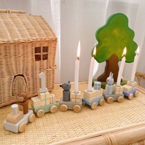 Wooden Building Blocks Large Grain Assembly Small Train 1 Year Old Shape Paired Sleeve Post Children Toy Car Animal Wax Candle Holder 3