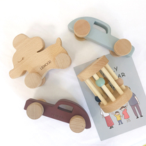 Wooden Mini Animal Car Cartoon Model Pendulum Boy Girl Child Birthday Gift Wood Toy Resistant