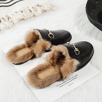 2020 new furry women cotton slippers women cute plush can be worn outside 020 winter rabbit hair flat bottom versatile