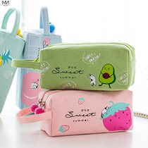 Canvas stationery box double zipper s Japanese girl heart junior high school student Korean creative multi-functional high school student pencil box