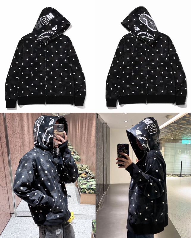 [in Stock] Bape Dot Shark Polka Dot Camouflage Shark Jacket Hooded Zipper Sweatshirt Trendy Hot Item