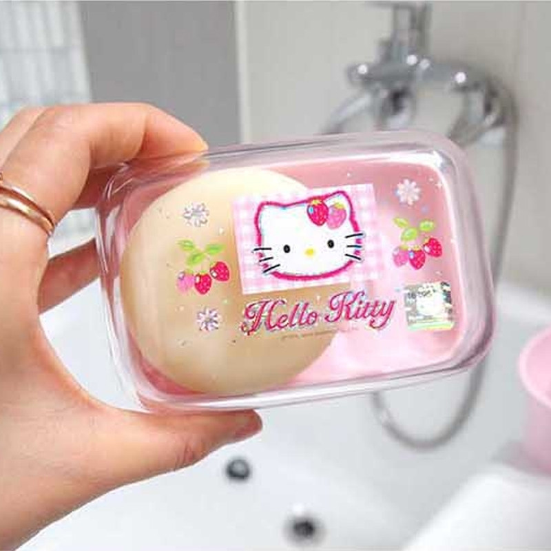 Korean original imported HELLO KITTY Transparent Cover Soap Box KT Cat Kitty With Lid Drain