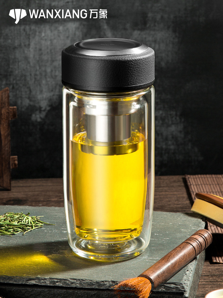 Vientiane double glass cup strainer tea cup transparent water cup portable cup men Spring Festival gift high-end tea cup