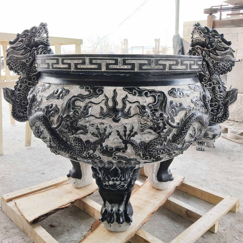 三足鼎 双耳九龍熏香炉 彫刻 置物 開運 金運 風水 工芸品