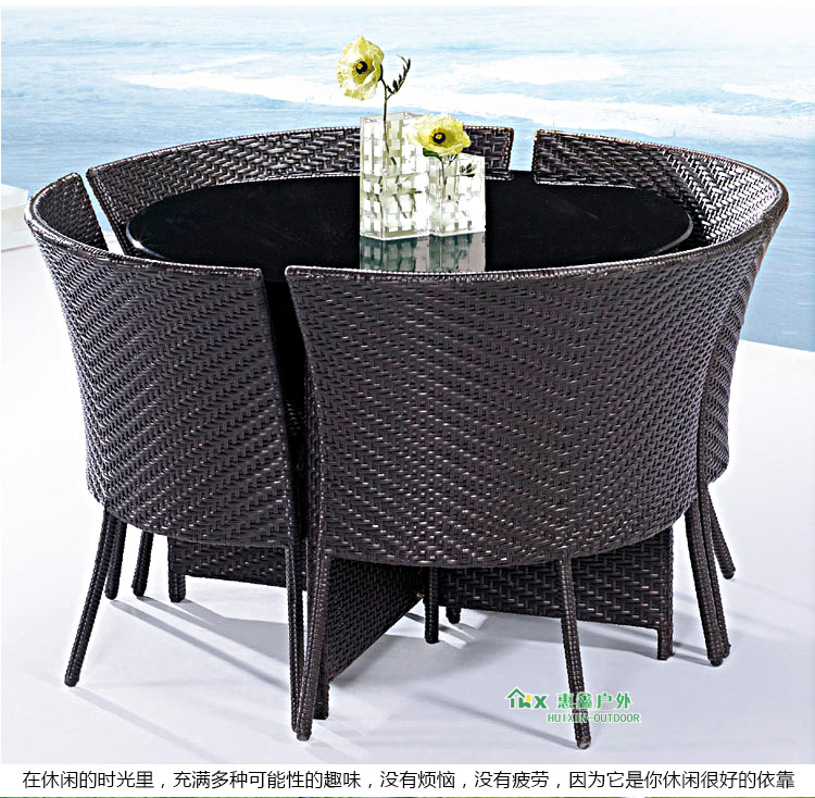 Ngoài trời ban công vườn ghế wicker năm mảnh vườn mây đồ nội thất giả mây bàn ăn bàn tròn giải trí ghế