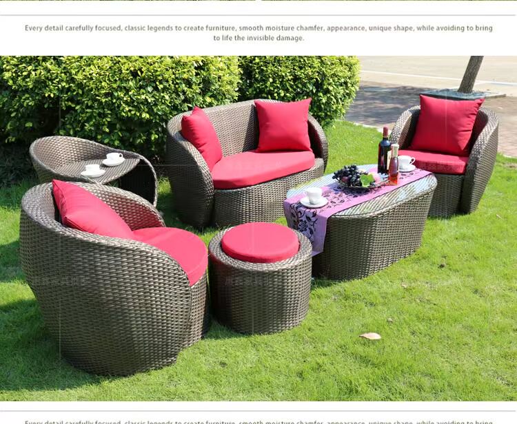 Sofa mây ban công tròn mây sofa ngoài trời giải trí sofa ngoài trời sân vườn PE mây sofa mây bàn ghế xếp ngoài trời
