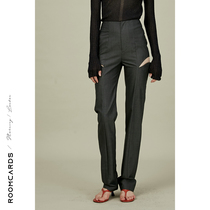 ROOMCARDS holiday designer brand dark gray Japan imported fine worsted wool wool hollow design trousers