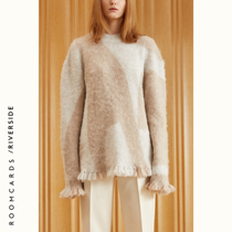 ROOMCARDS independent designer brand light gray spell light curry ultra-fine alpaca hair bristles pullover thick sweater
