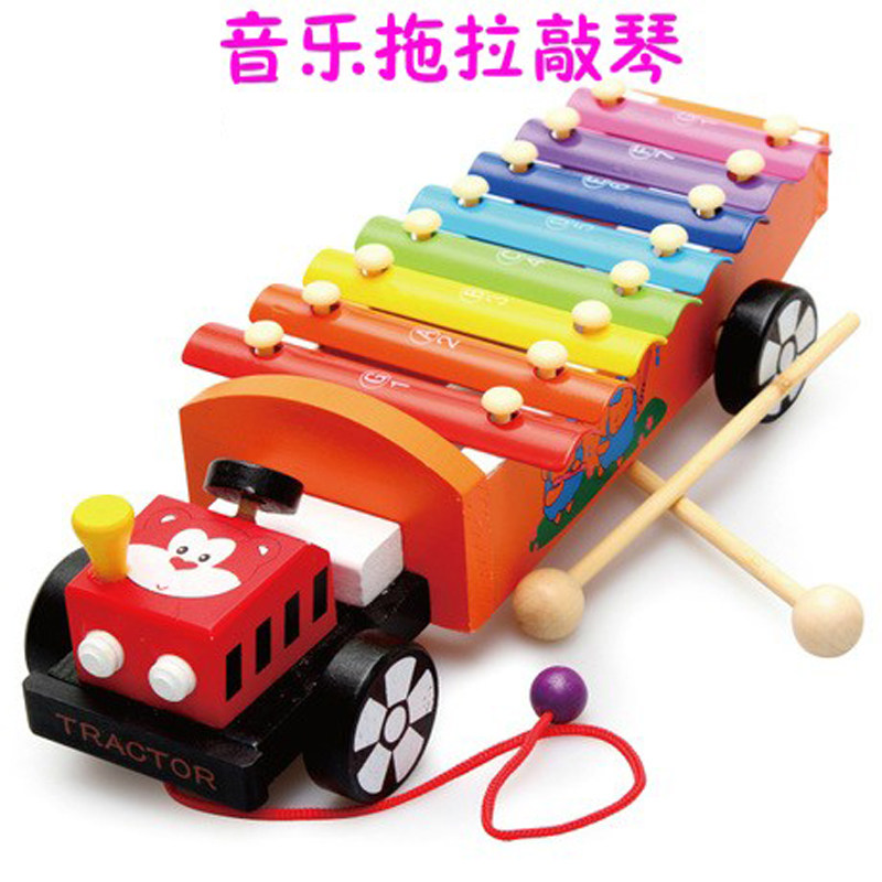 Wooden children's music early teaching hand knocking piano 1-2-3 years old baby knocking piano tractor octave piano educational toys