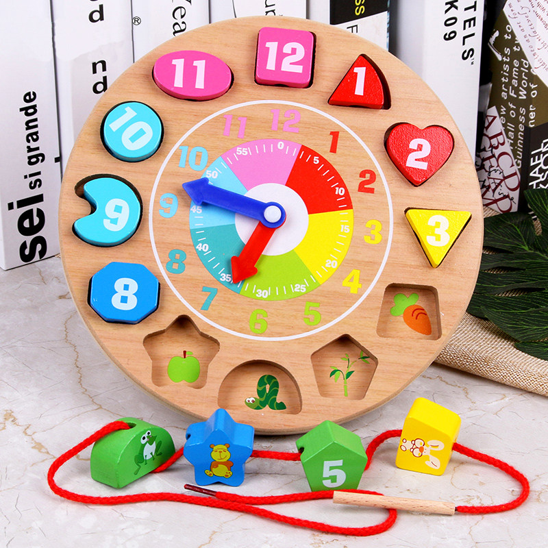 1-2-3 1-2-3-year-old children's clock strings Pearl building blocks hand-eye coordination fine action training to wear rope puzzle early teaching toys