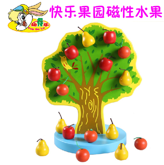 Children's happy orchard string tree fruit tree Wooden color magnetic fruit beads Baby early education intellectual toy