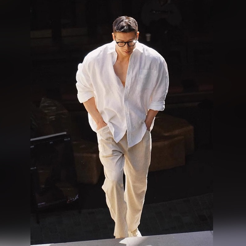 High-End White Old Money Style Linen Shirt for Men 2026 Summer Relaxed Fit Long-Sleeve Shirt Sun Protection Jacket High-End White Old Money Style Linen Shirt for Men 2026 Summer Relaxed Fit Long-Sleeve Shirt Sun Protection Jacket