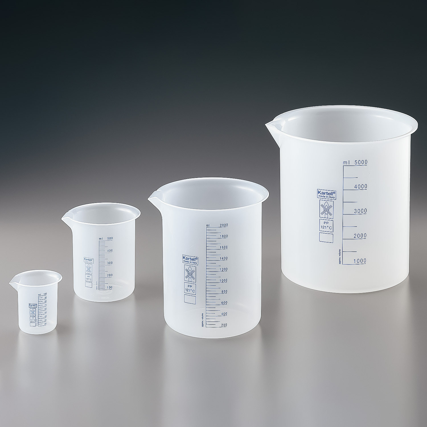KARTELL plastic beaker 25ml-5000ml imported PP scale beaker can be sterilized by high temperature and high pressure, acid and alkali resistant