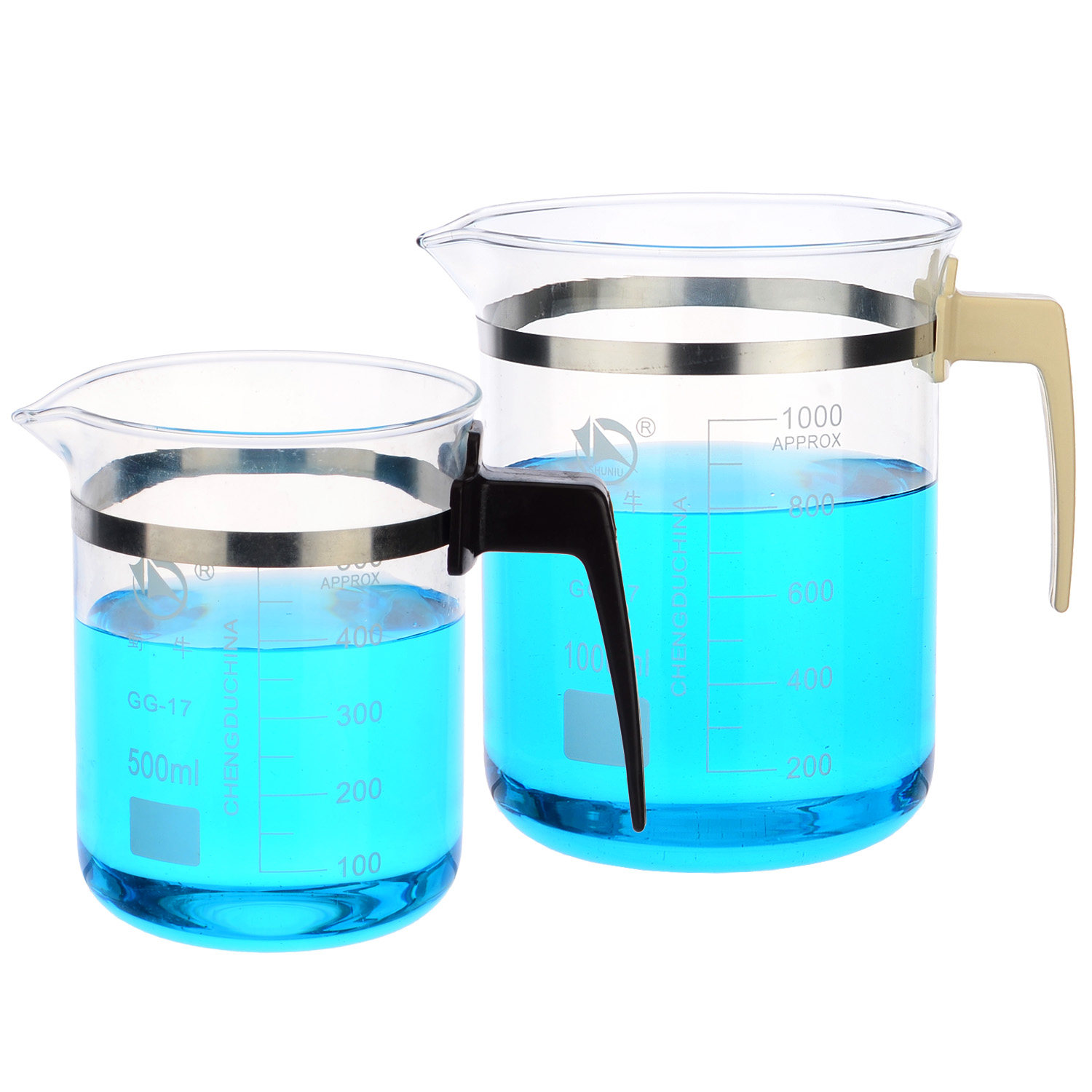 塑料柄GG-17料玻璃烧杯 500ml/1000ml蜀牛带柄低型刻度烧杯 DIY杯