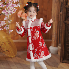 Китайский традиционный наряд для детей 汉服女童冬季2022新款女宝拜年服旗袍儿童加绒红色裙子过年服唐装