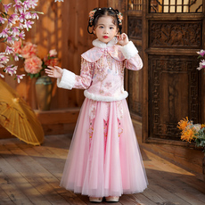 Китайский традиционный наряд для детей 女童汉服冬款2022新款冬儿童加厚旗袍加绒女孩拜年服冬季唐装秋冬