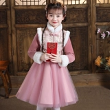 Детское платье, зимнее ханьфу, пуховик, флисовая юбка, коллекция 2023