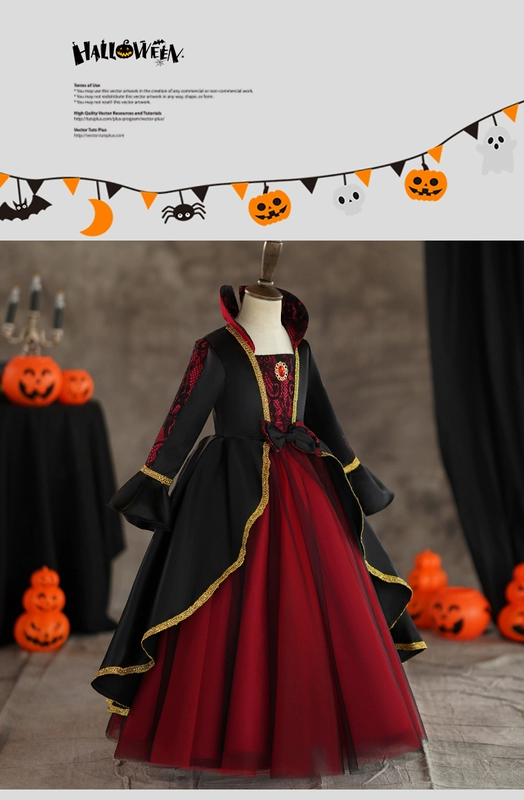 Halloween trẻ em trang phục trang phục cosplay cô gái phù thủy ma cà rồng tối hóa trang cô gái halloween gg