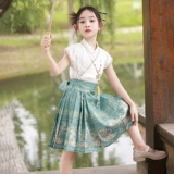 Hanfu Girls Summer Wear Horse-Face Юбка 2025 Новый короткий детский национальный день Древний стиль Tang Suit Girls Kindse Kids's Clothing