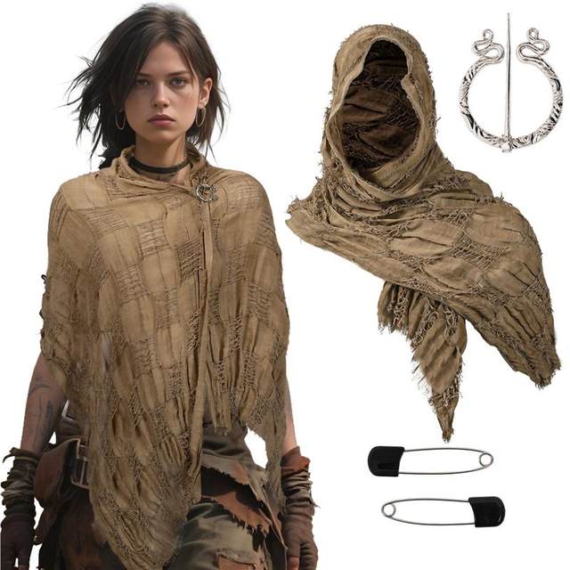 Distressed, Worn-Out Wasteland Style Desert Scarf, Cape, Shawl, Cloak, Headscarf, Ruins Cosplay, Medieval