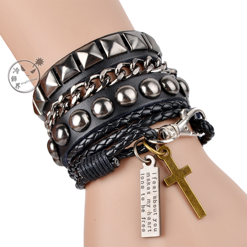 Korean version of personality male female rivet multilayer leather hand alchemy and punk punk hand refining rock non-mainstream